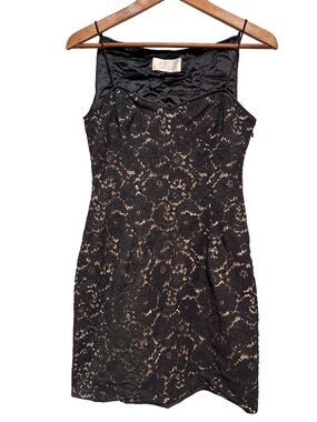 BADGLEY MISCHKA Silk Lace Slip Dress Nude Illusion Cocktail Summer Dress